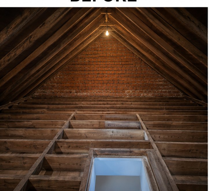 Loft floor before insulation in Manchester — exposed joists